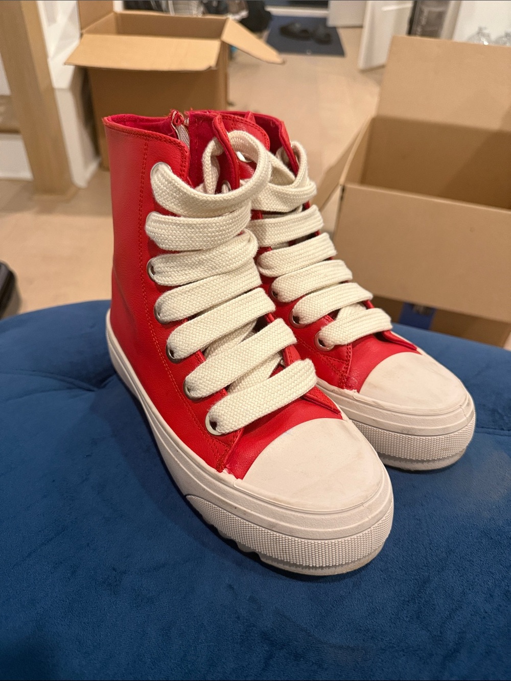 Fashion Nova Red High-Top Platform Sneakers with White Laces